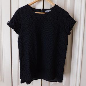 Women's DownEast Black Lace Lined Zip-up Top, Size M